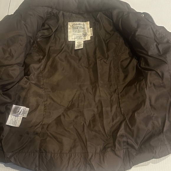 Eddie Bauer Brown goose down Quilted Puffer Jacket w zipper & pockets buttons - Picture 13 of 16
